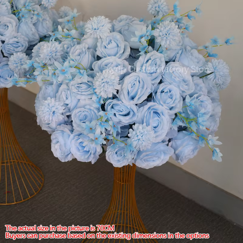 Bouquet de fleurs artificielles bleu ciel, grande boule florale, centre de table, décoration de mari