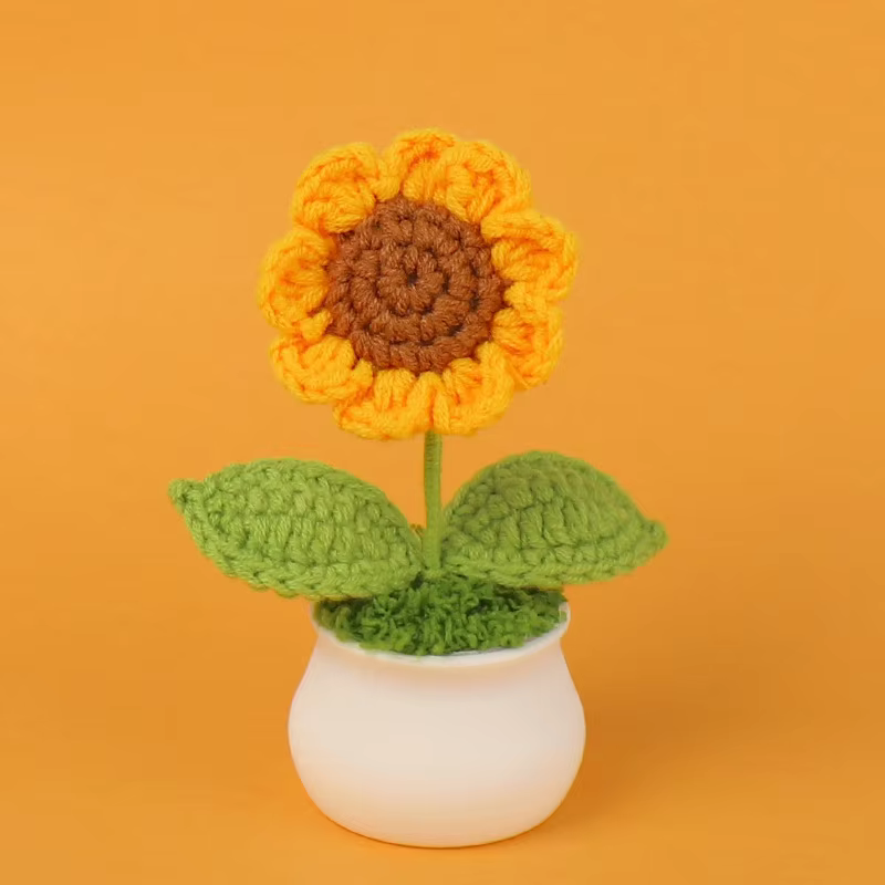 Mini fleurs artificielles tricotées créatives en pot, finition tissée à la main, plante au Crochet,