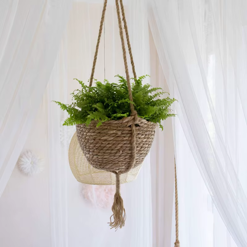 Ensemble de paniers de jardinières suspendus en jonc de mer naturel, Pots de plantes d'intérieur, dé