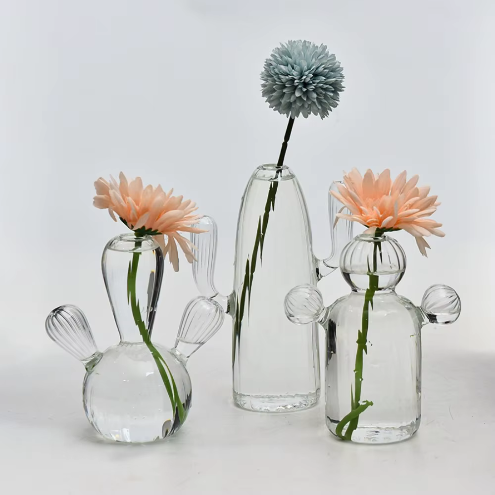Vase en verre en forme de Cactus, Mini vase à fleurs créatif pour fleurs séchées, décoration mignonn