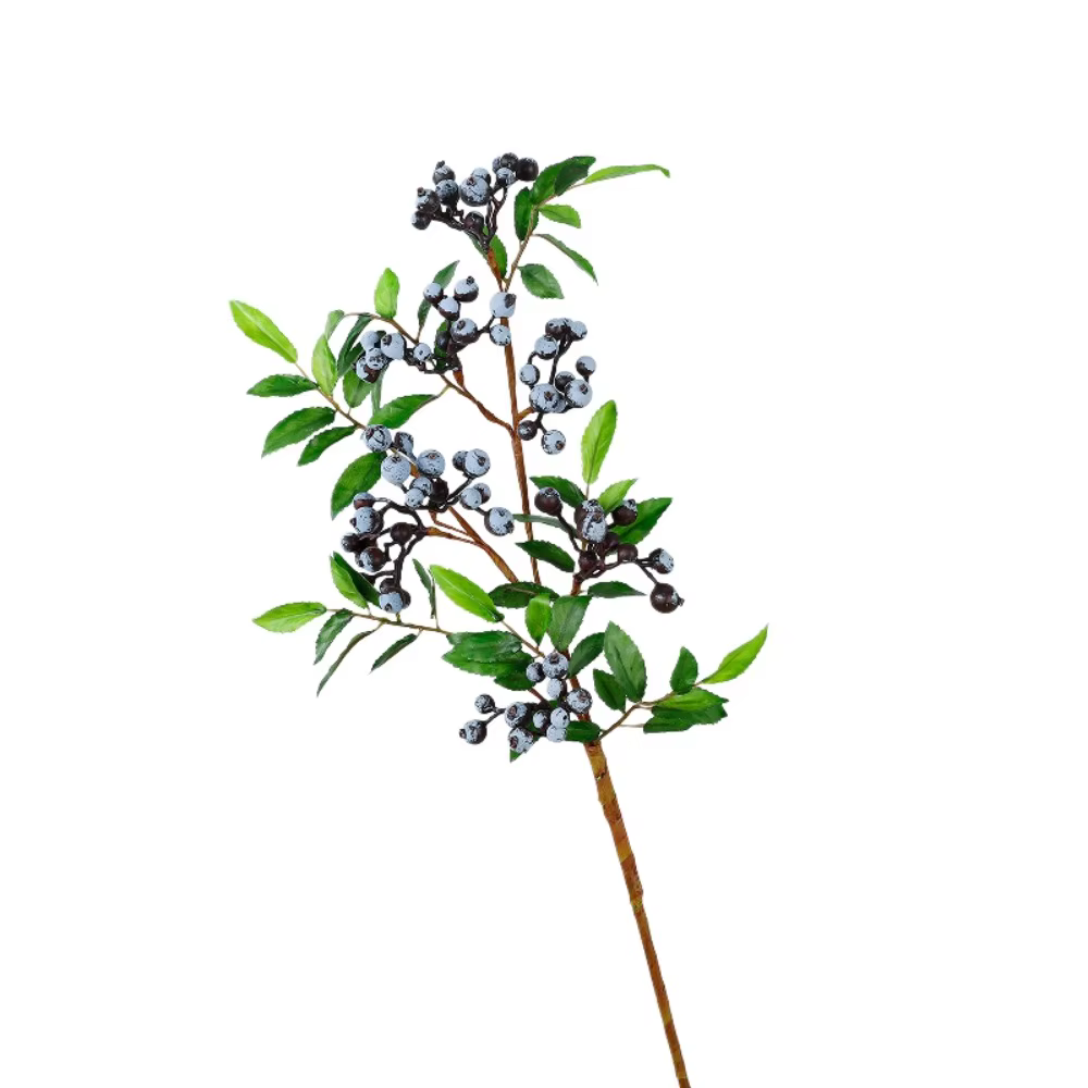 Feuilles vertes artificielles, fruits de myrtille, fruits de la chance de luxe, simulation d'arbre f