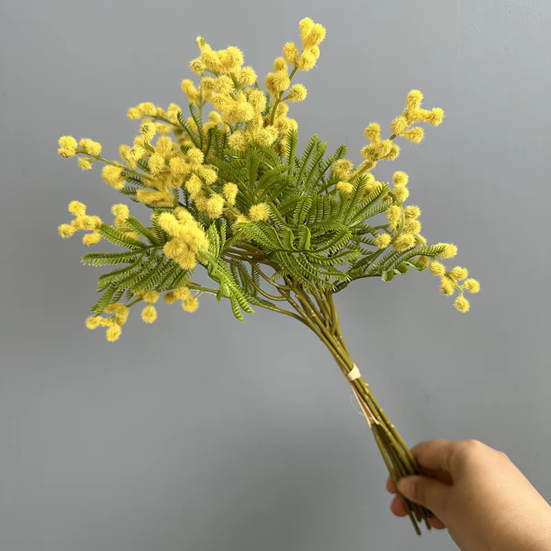 Boule épineuse d'acacia artificielle, fleurs floquées, plante verte, décoration florale de mariage, 