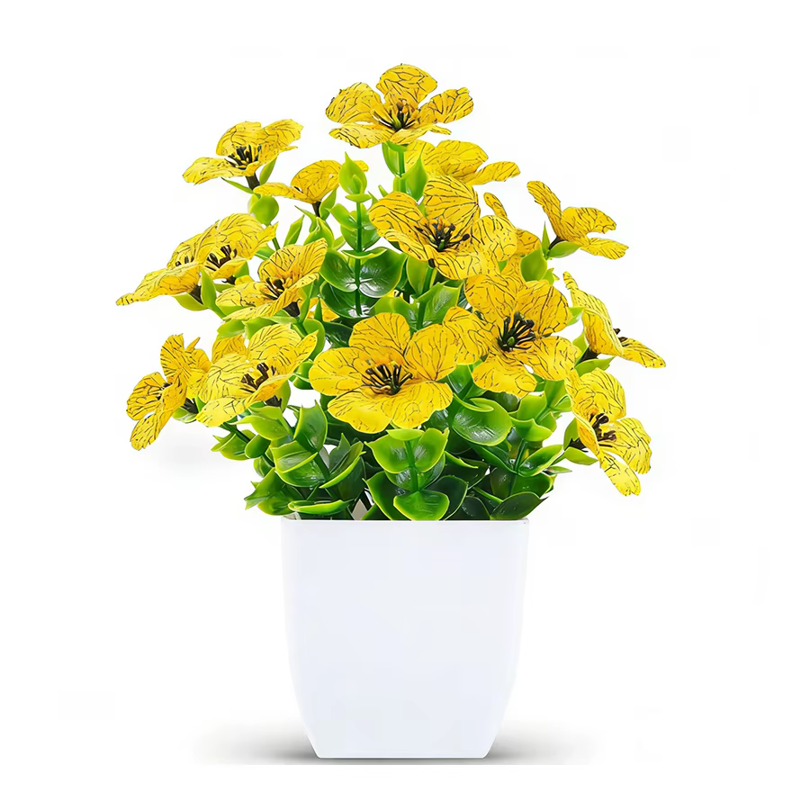 1 pièce Petite fleur artificielle en pot, marguerite avec feuilles d'eucalyptus, pour la décoration 