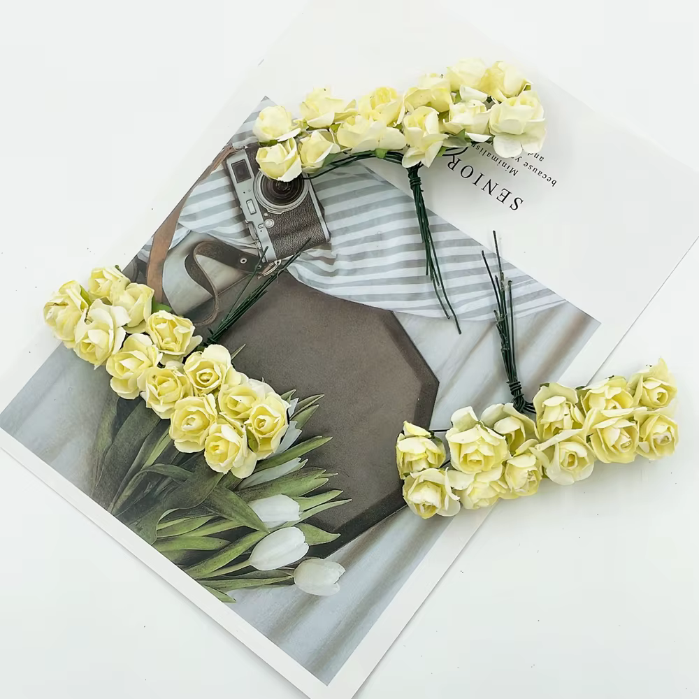 12/36/72 pièces 2cm Mini papier Rose fleurs artificielles Bouquet pour décoration de fête de mariage