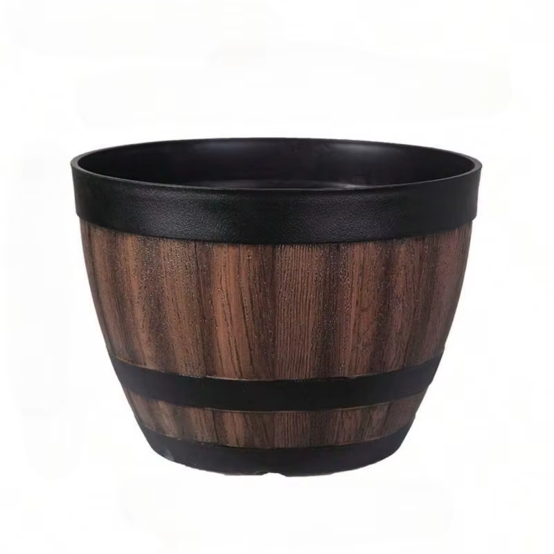 Pot de fleurs en résine, style baril de whisky vintage - Ensemble de jardinières rondes pour intérie