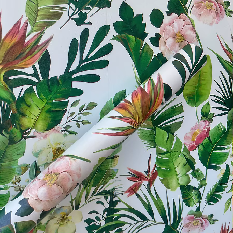 Papier peint auto-adhésif avec plantes vertes et fleurs, forêt tropicale, pour la décoration de la m