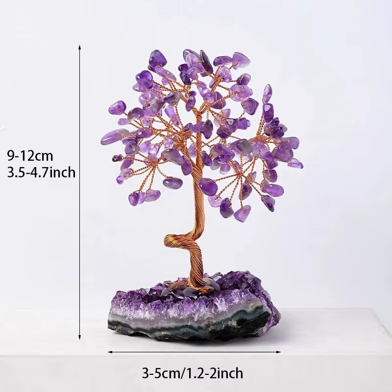 Arbre à Argent en Améthyste Naturelle, Cristal Feng Shui pour l'Attraction de Richesse, Ornement Art