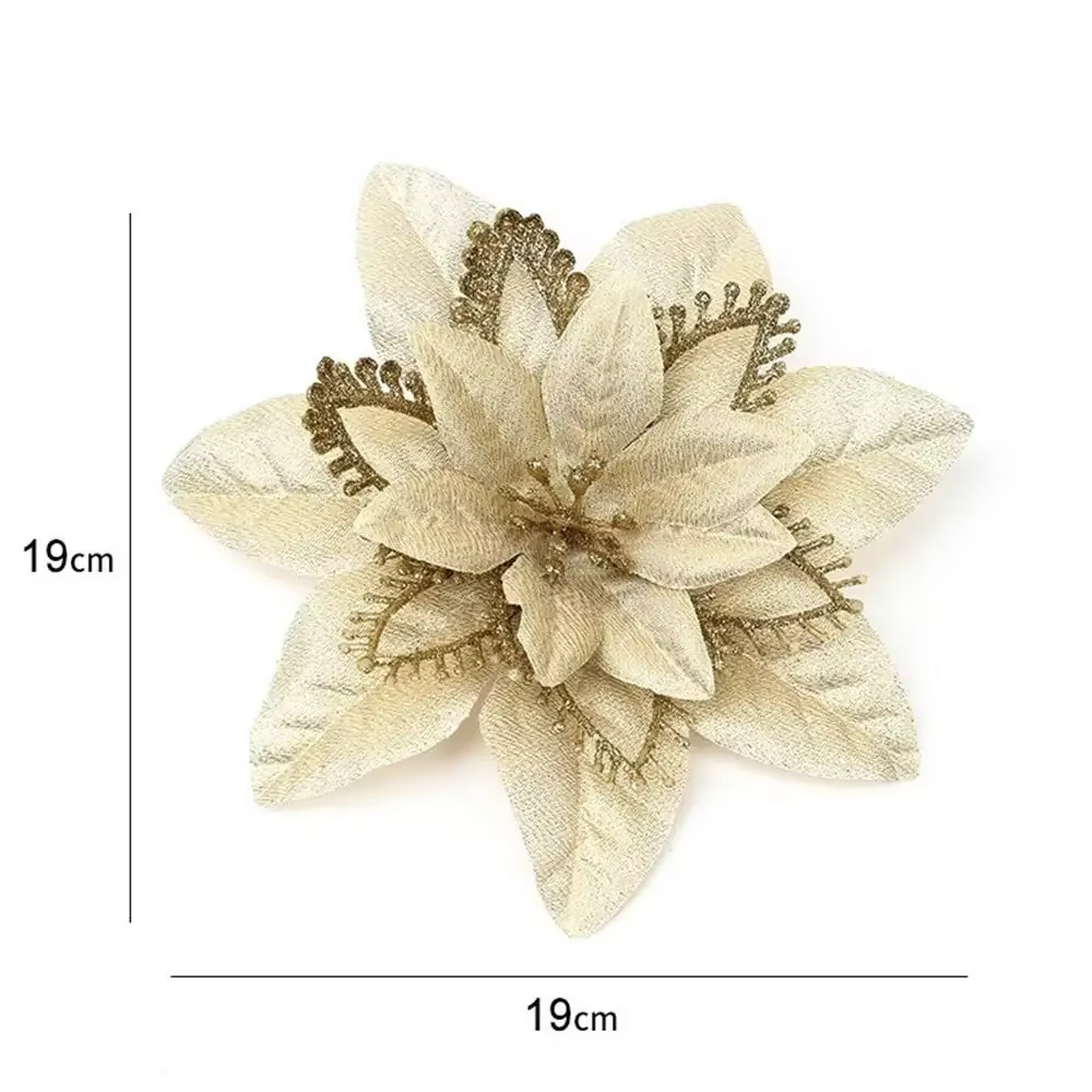 Fleur de Noël artificielle de haute qualité, gril en velours avec poudre scintillante, fausse grande