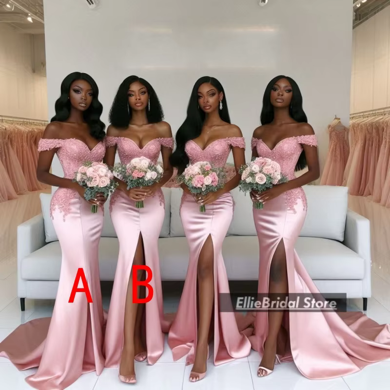Robes de demoiselles d'honneur roses élégantes pour mariage, robes de demoiselles d'honneur à épaule