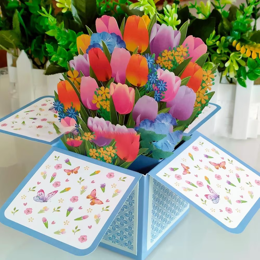 Carte de Bouquet de Fleurs Pop-Up en 3D, Carte de Vministériels x pour Anniversaire, ixdes Mères, Re