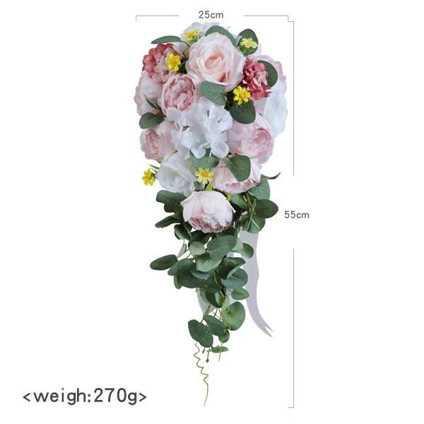 YeeNanee-Bouquets de Patients en Cascade Rose et Bleu, Fleurs Artificielles pour Mariée, Cérémonie d