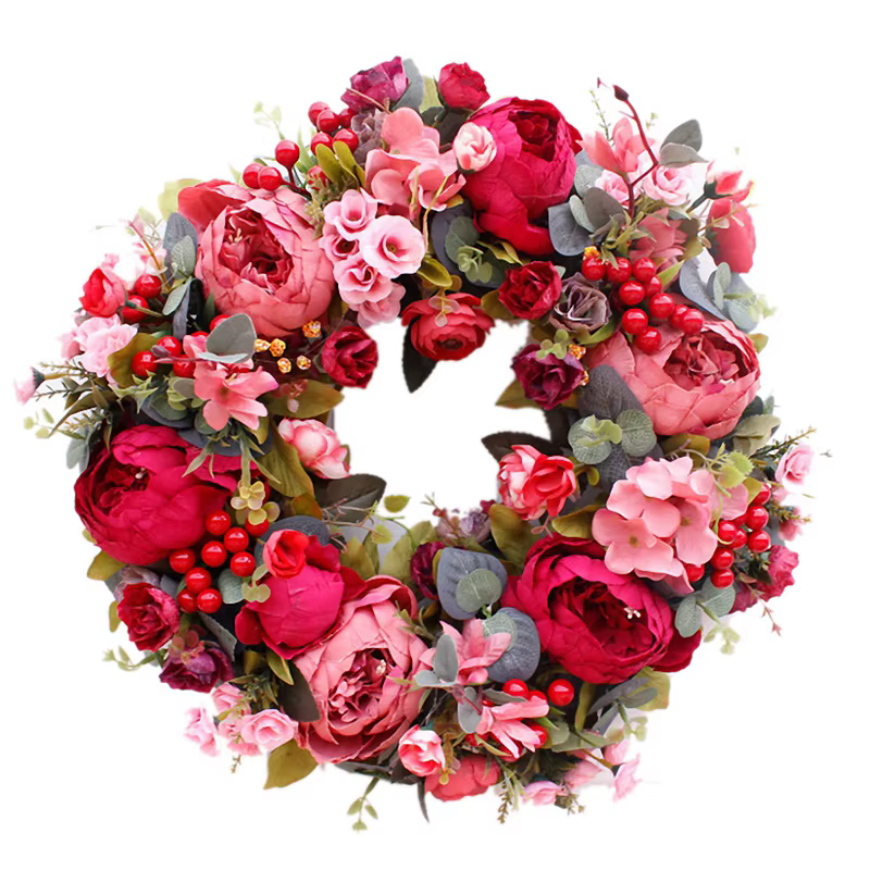 Couronne décorative de porte, couronne de fleurs de tête de pivoine injFlower, guirxiété faite à la 