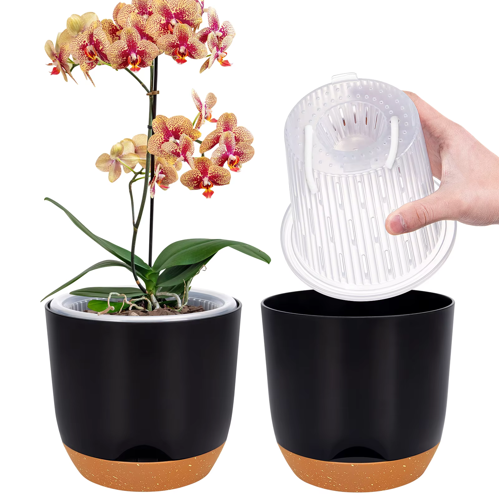 Pots d'orchidées avec trous pour repérage, 2 pièces, Pot de fleur en plastique, jardinière d'orchidé