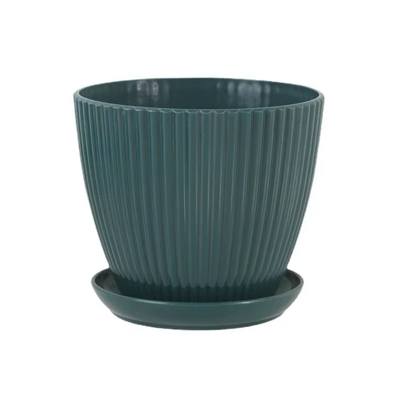 Pot de fleur en plastique plantes rondes succulentes Pot jardinières à rayures verticales avec plate