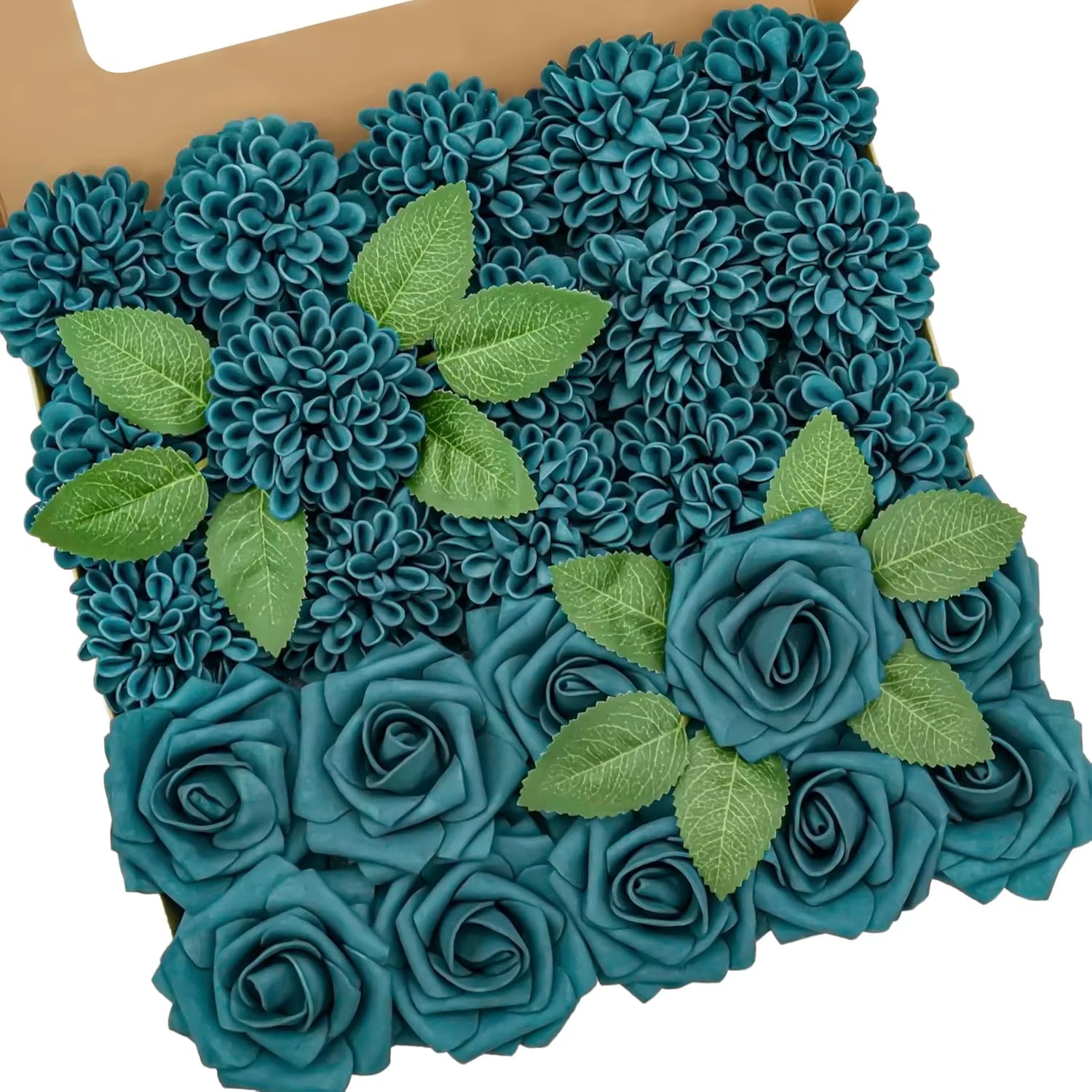 Rose artificielle et Dahlia bleu sarcelle foncé, 25 pièces, pour décoration de fête, Bouquets de mar