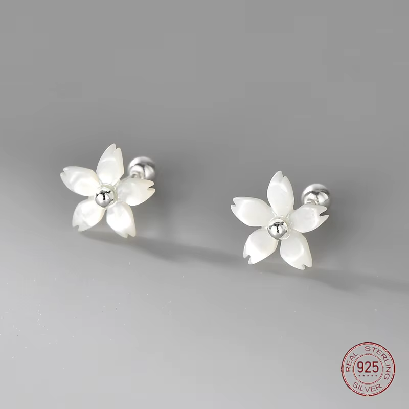 Boucles d'oreilles à tige en argent regardé 925 pour femme, fleur de coquillage, plante, mode coréen