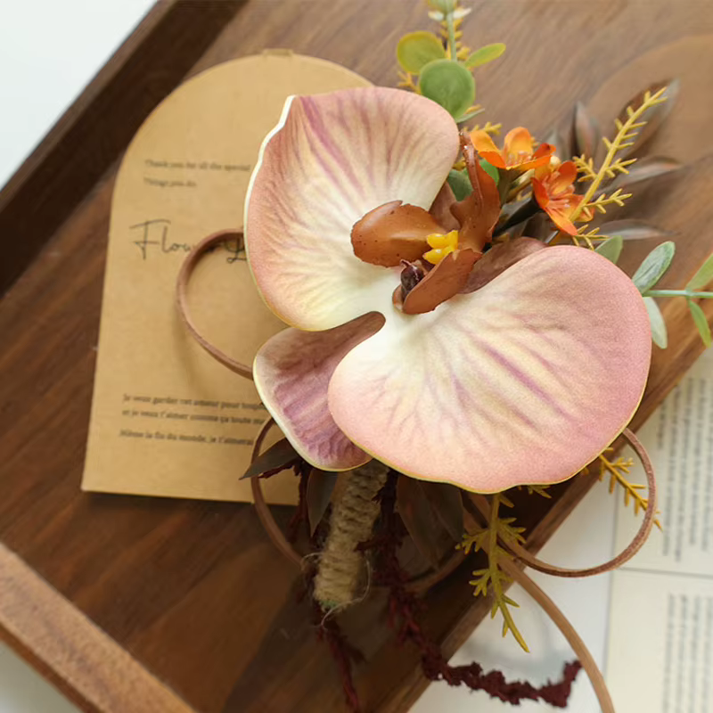 25069 Boutonnière Phalaenopsis pour hommes, fleurs artificielles de Corsage de poignet pour décorati