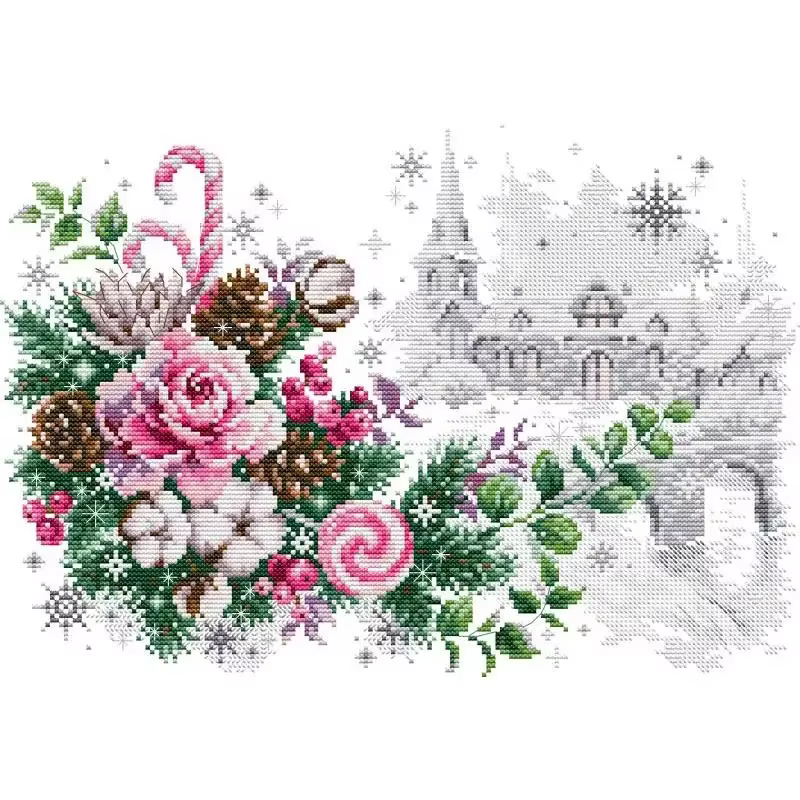 Analyste de point de croix de la série de fleurs de bouquet de convocation de Noël, toile comptée, t