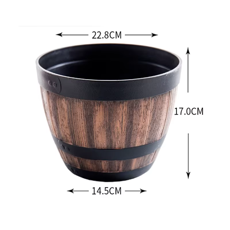 Pot de fleurs élégant inspiré de un baril de whisky, Pot de plantes rond, Pot de fleur intérieur et 