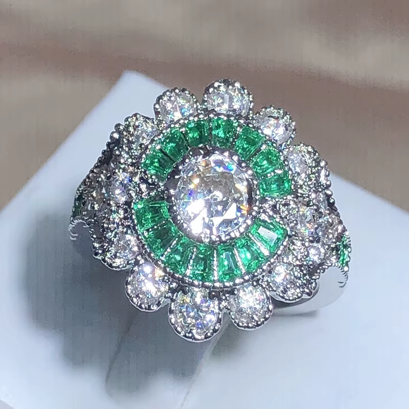 Bague complète en diamant pour femme, fleur de tempérament, timbre femme 925, pierre carrée en T ver