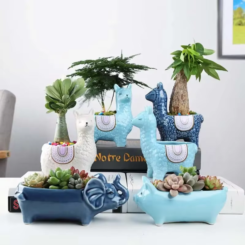 Pot de fleur succulente en alpaga, dessin animé mignon, conteneur de bureau placé en Pot, décoration