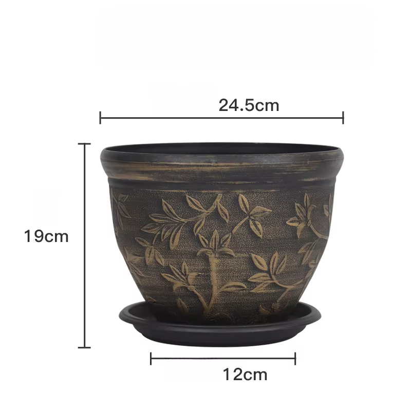 Pot de fleurs en résine de style européen avec trous de drainage et plateau pour balcon intérieur, p