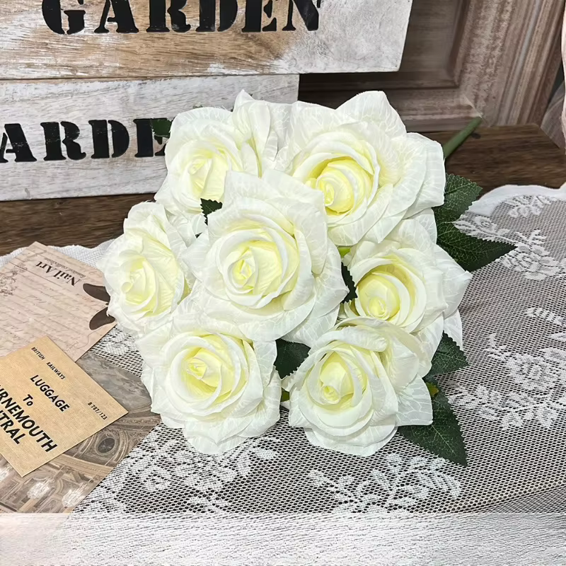 Fleurs artificielles en soie à 7 têtes, paquet de Roses de déesse, couleur sable, fausse fleur, déco