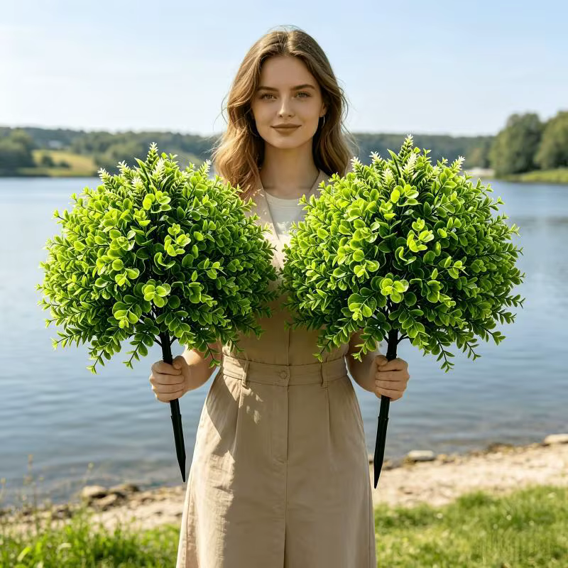 Plantes vertes artificielles sur piquet, fausses plantes vertes, arbustes en plastique pour la décor