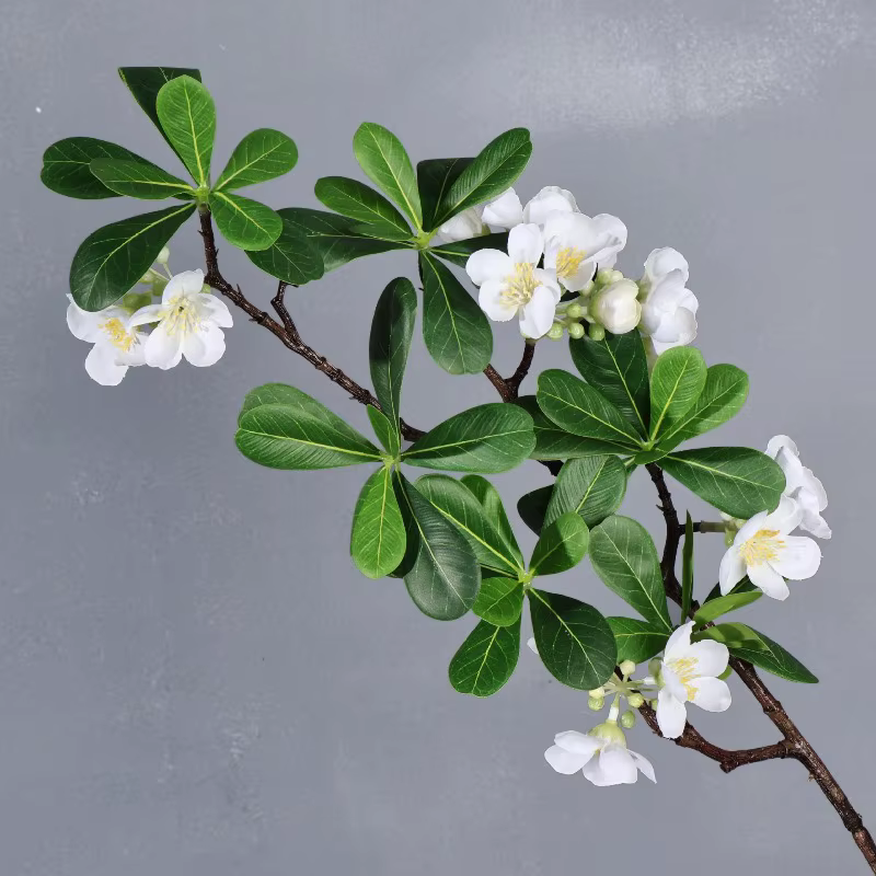 4 pièces de fleurs artificielles en soie, plante verte, fausse branche de Paulownia blanche, décorat