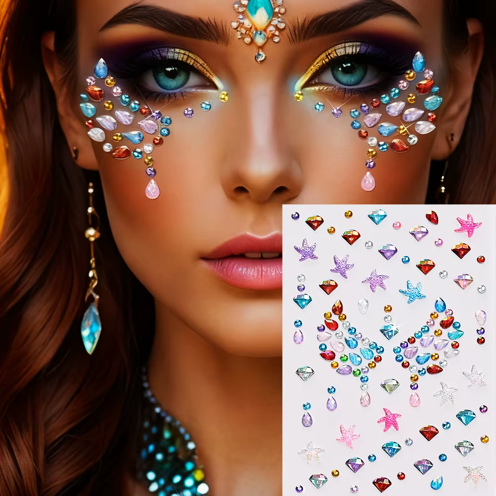 3D coloré amour-coeur visage gemme tatouages autocollants Bling auto-adhésif coeur gemmes tatouage p