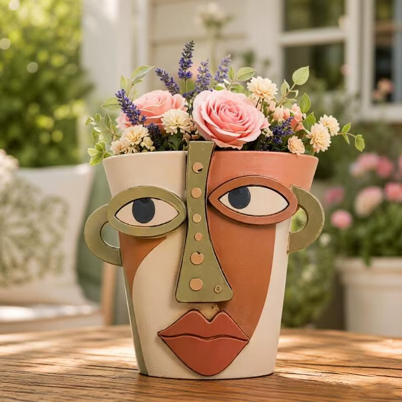 Pot jardinière à visage artistique M4YD, Pot fleur Design coloré pour plantes succulentes petites pl