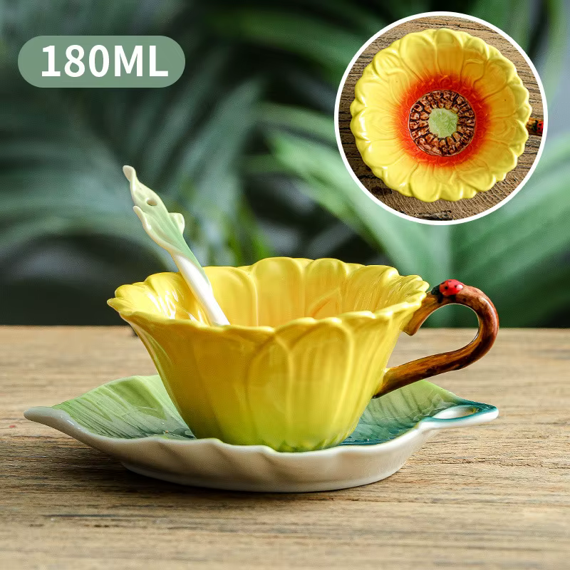 Tasse à fleur de soleil de 180ML, ensemble de soucoupes pour Couple européen, thé de l'après-midi, c