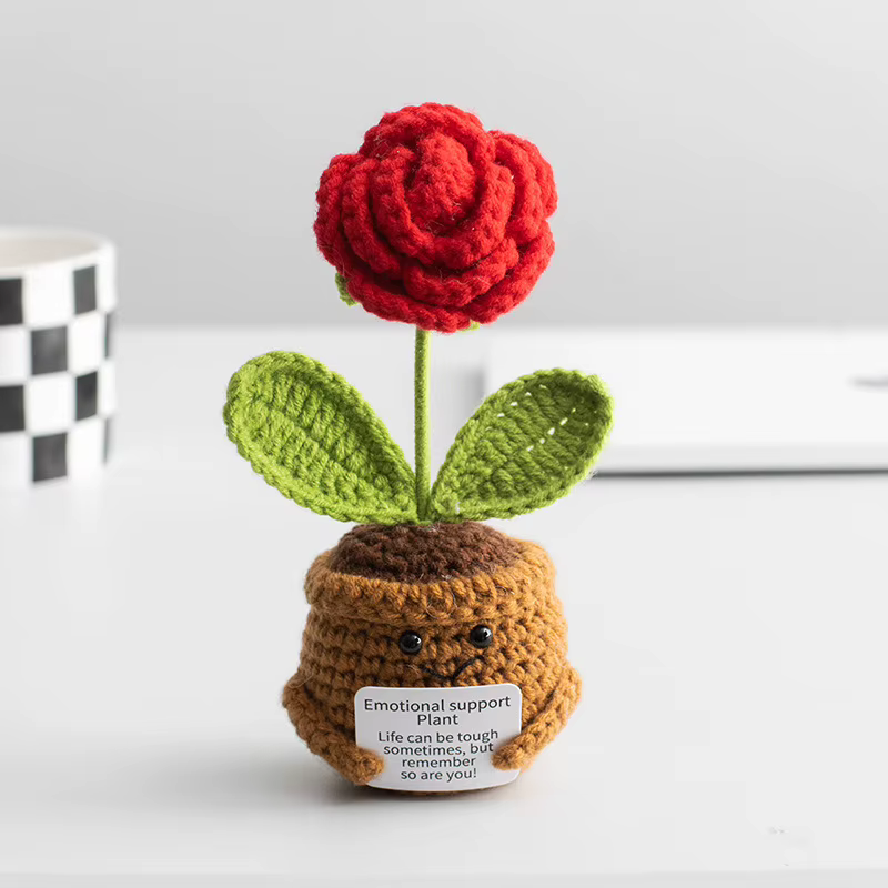 Fleur au Crochet, support émotionnel positif et amusant, plante en pot pour cadeaux de joie, fleurs 