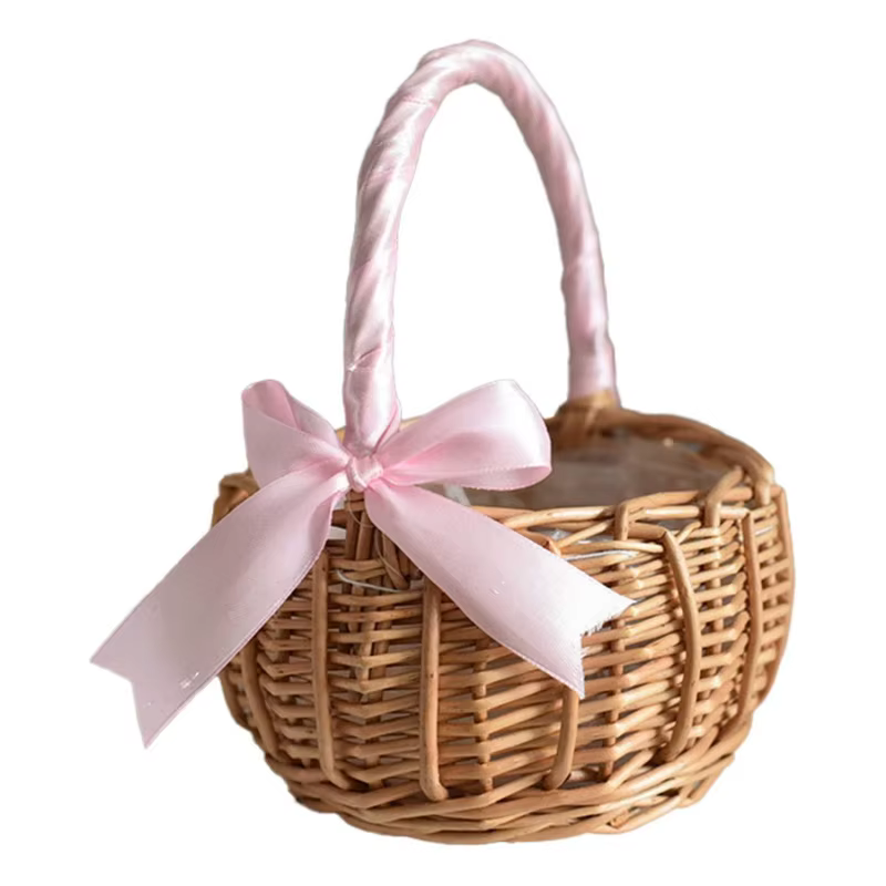 Panier de fleurs tissé, panier de rangement en rotin, panier à main pour fille, panier de fleurs fai