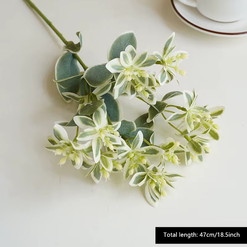 Plantes vertes artificielles à bord argenté, fausses fleurs, Arrangement floral de mariage, matériel