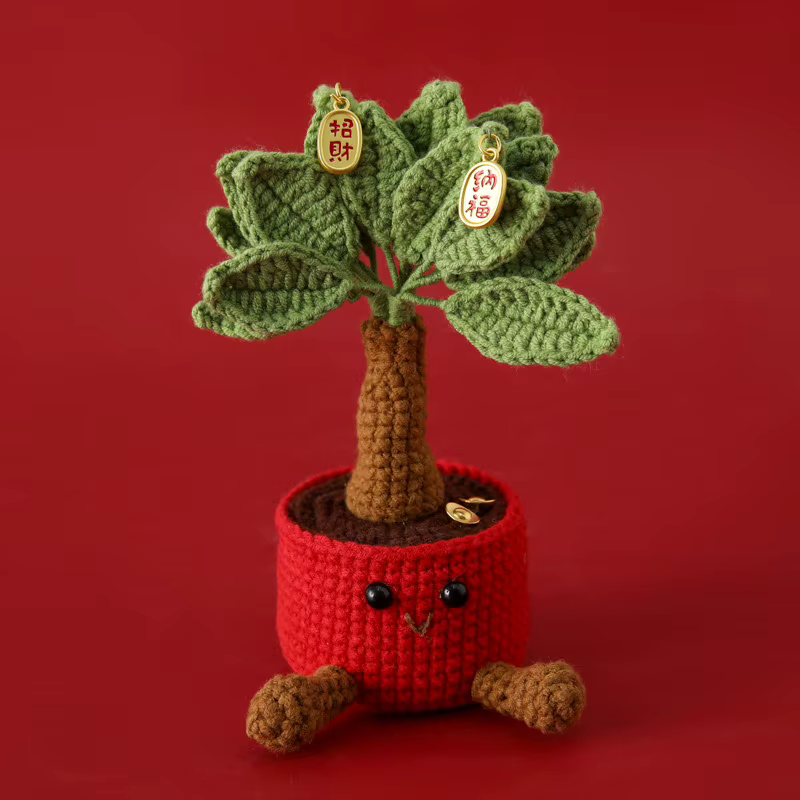 Pot de fleurs en crochet fait main, pot de fruits tissé, plantes artificielles créatives, décoration