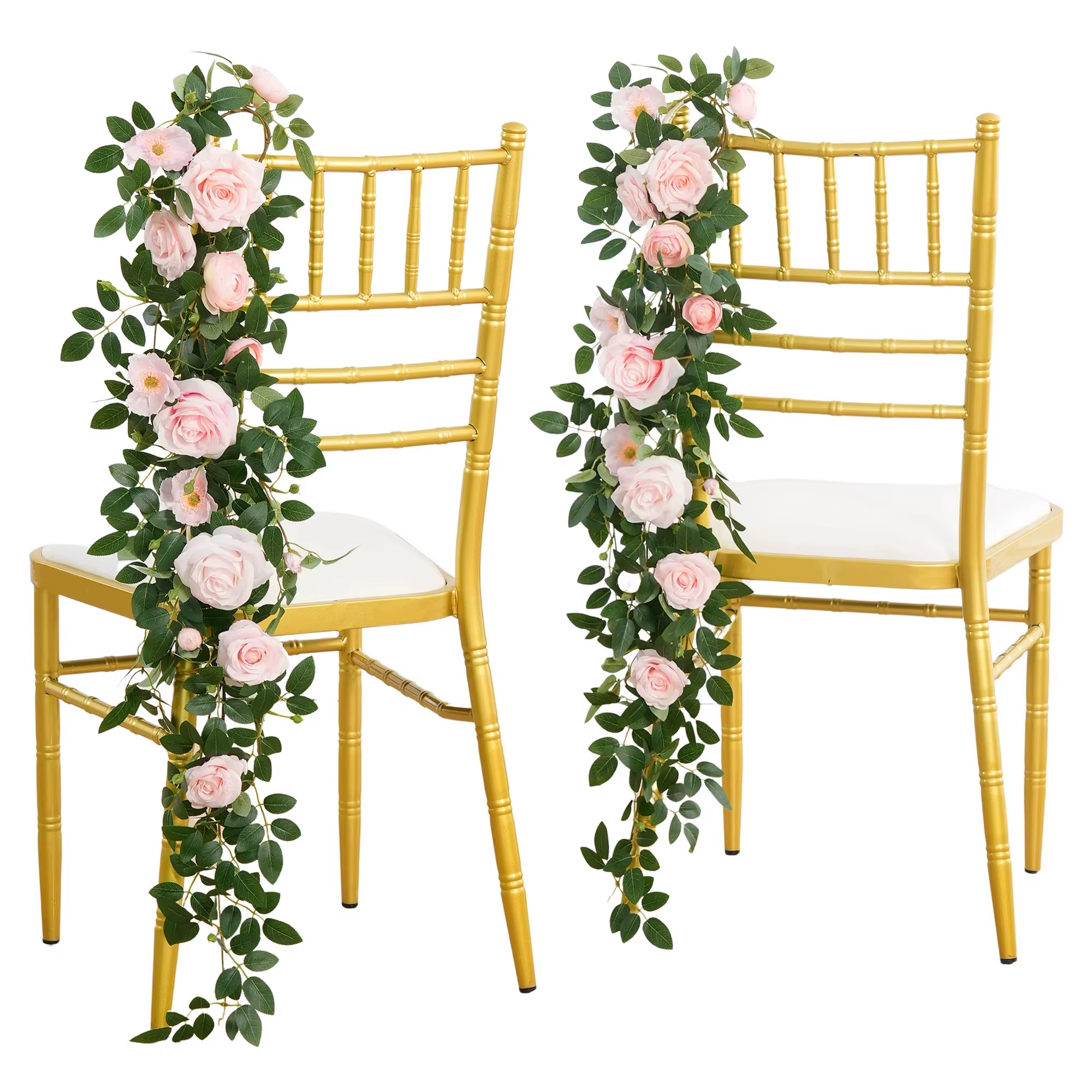 Décoration de chaise de mariage, 4 pièces, pour mariage, fleur verte, Long banc suspendu, guirlande 