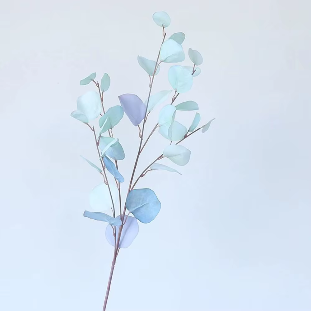 Feuilles d'eucalyptus artificielles à long pôle, plantes, argent, cuir chevelu, décoration murale, a