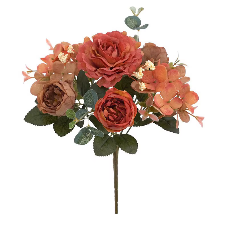 Bouquet de roses artificielles rétro en soie, hortensia, pivoine, Vintage, pour mariée, fausses plan