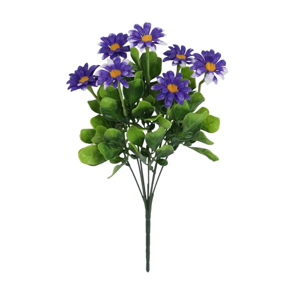 Fausses fleurs artificielles de marguerites, branches de plantes simulées, toucher réel, petite camo