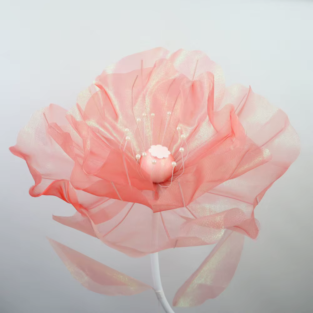 Fleur artificielle en gaze 3D de 50 cm, effet scintillant, grande fleur géante en maille, réaliste e