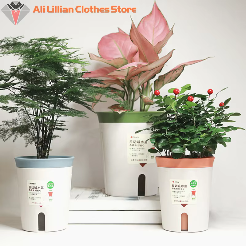Pot de fleur hydroponique à Double couche, arrosage automatique, en plastique, plantes paresseuses e