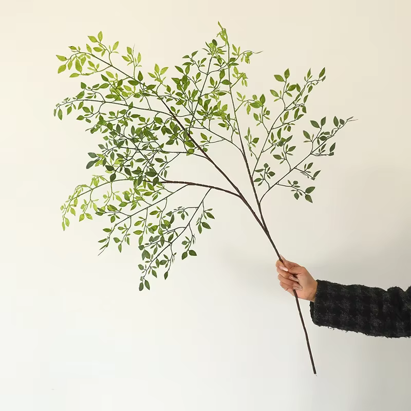 Feuilles de haricot artificielles en bambou du sud, simulation de 3 fourches, plantes vertes, fausse