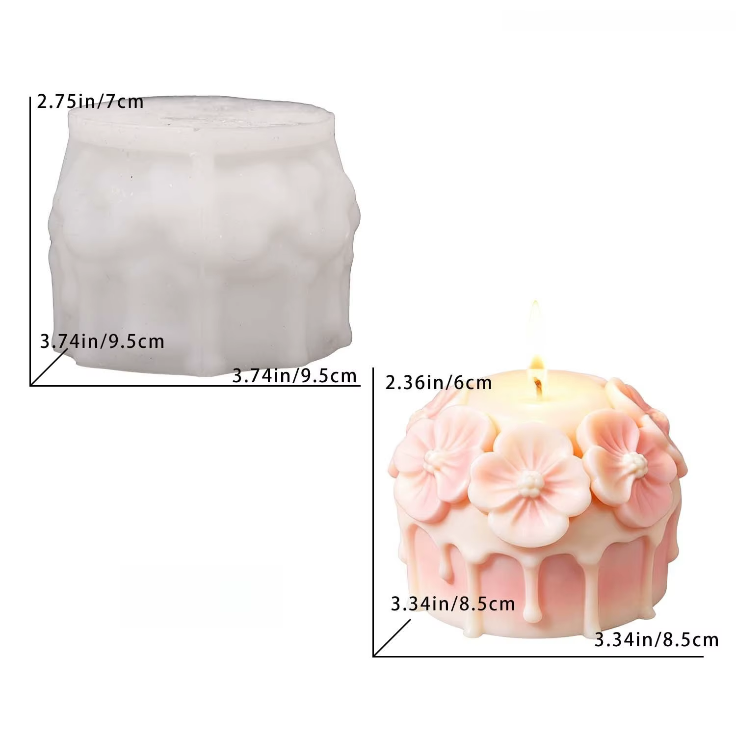 Moule à bougie parfumée en silicone Fleur de cerisier, moule de moulage floral DIY pour gypse et rés