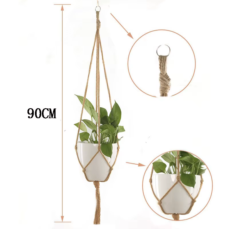 Paniers suspendus pour plantes de jardinage, Pot de fleur en macramé fait à la main, corde nouée, Po
