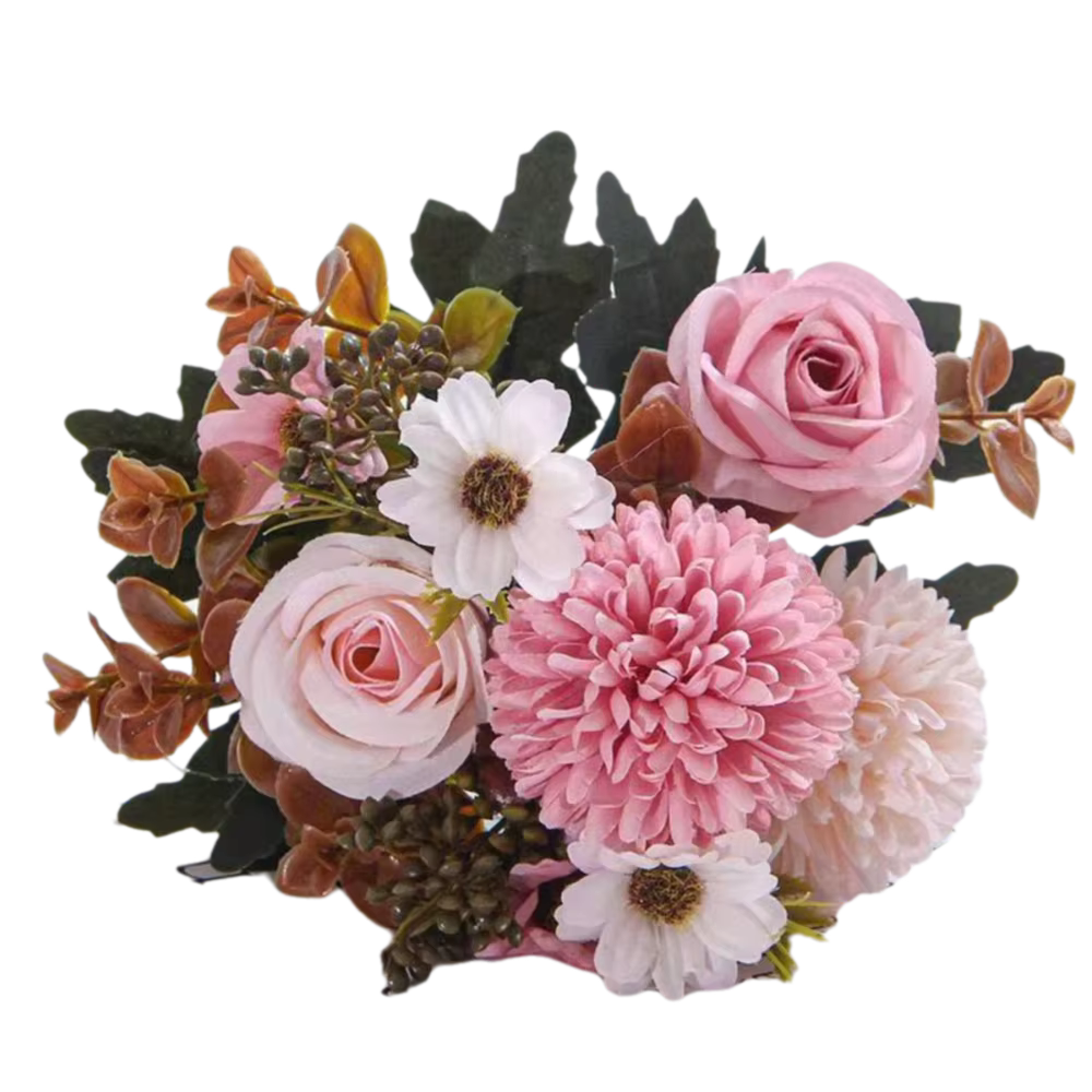 Bouquets de mariée en soie, roses et hortensias artificiels, pour décoration de mariage, DIY, vase d