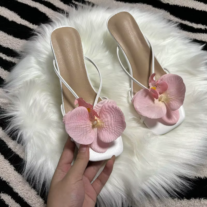 Orchid Flower-Talons hauts à fleurs pour femmes, blanc, rose, bleu, violet, floral, carré, Parker, p