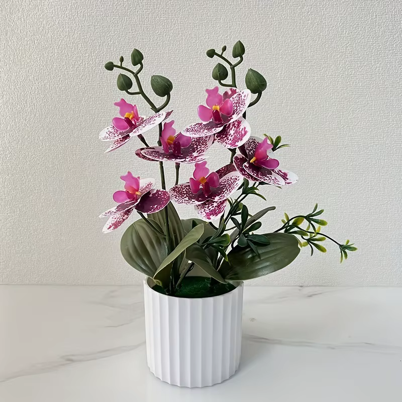 Double paquet de papillons orchidées artificielles avec 6 fleurs, Film de plantes en Pot, verdure ré