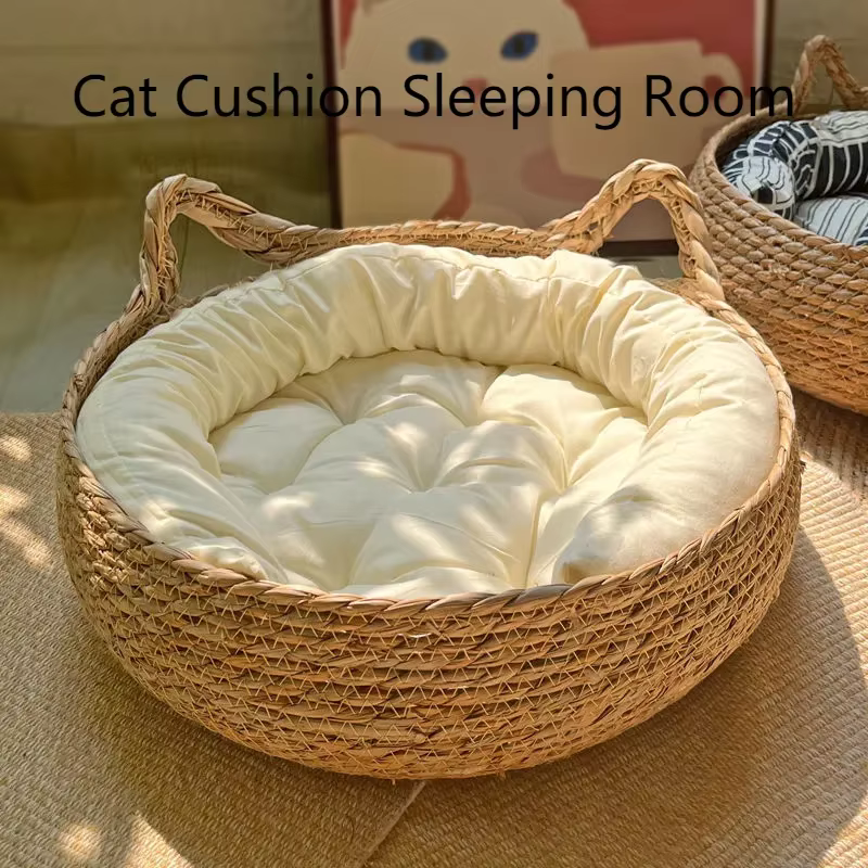 Nid de chat tissé à la main de vigne pure, coussin de chaleur saisonnier, poignées lavables universe