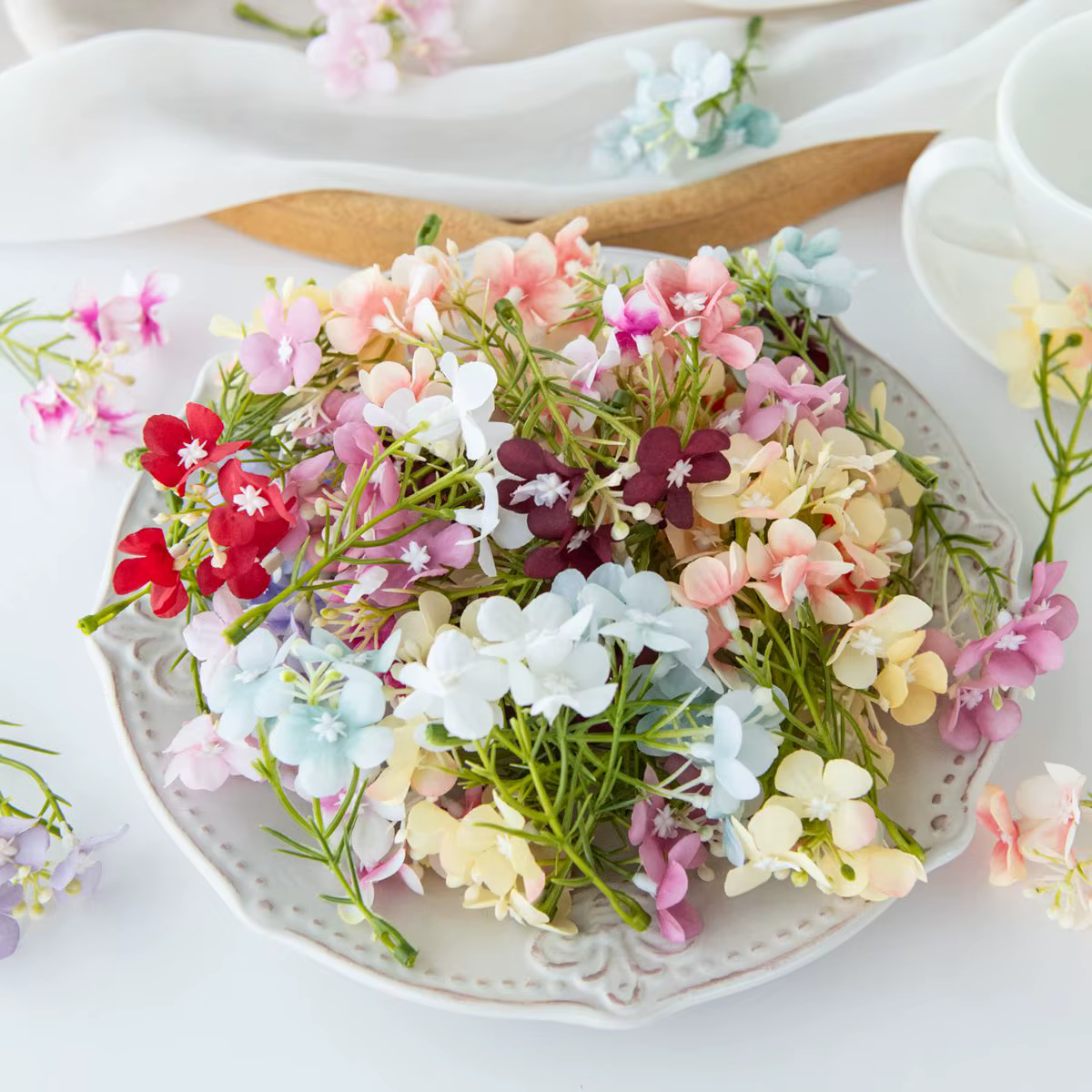 Fleurs artificielles bon marché, Mini fleur de prunier, cadeaux de bricolage, boîte à bonbons, Scrap
